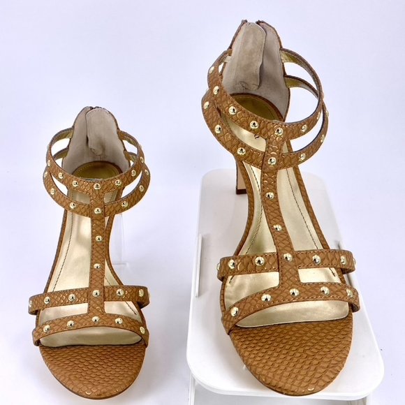 STYLE & COMPANY 9.5M LEVINE 3 INCH METALLIC CAMEL BROWN STUDDED STILETTOS - Picture 7 of 12